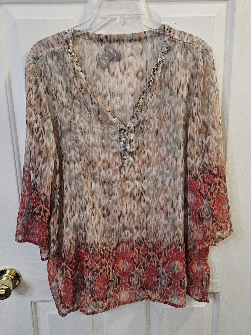 Chico’s Size 2 V-neck Blouse 3/4 Sleeves